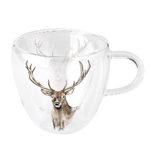 The set table with hunting lodge character von AKAH Glass tumbler red deer 78545000