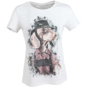 ALMTRACHT T-shirt ladies dachshund with hat, white